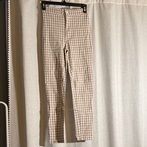 Urban Outfitters Beige Gingham Straight-Leg Pants